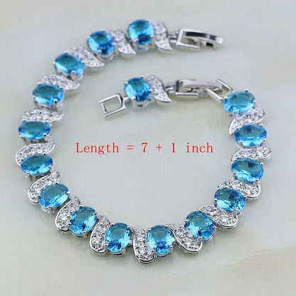 925 Silver Jewelry Set Classic Sky Blue White Topaz For Women Wedding Earring/Pendant/Necklace/Bracelet/Ring 4PCS