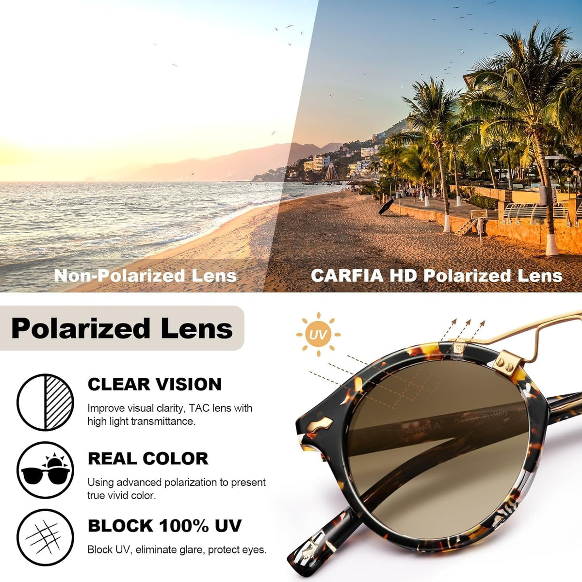 Small Acetate Polarized Sunglasses for Women UV Protection, Retro Double Bridge Eyewear Metal Brow Round Sunnies