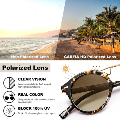 Small Acetate Polarized Sunglasses for Women UV Protection, Retro Double Bridge Eyewear Metal Brow Round Sunnies