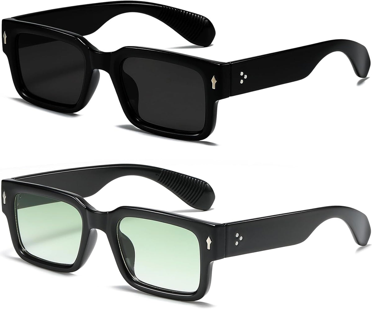 Square Frame Sunglasses for Women Men Trendy Chunky Rectangle Sun Glasses Black Shades UV400 Protection