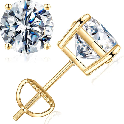0.2-4ct Moissanite Screw Back Earrings for Women, D Color VVS1 Clarity Lab Created Diamond Earring 18K White Yellow Rose Gold Ruthenium Vermeil 925 Sterling Silver Round Moissanite Earrings