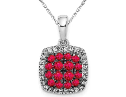 7/10 Carat (ctw) Ruby Halo Cluster Pendant Necklace in 14K White Gold with Diamonds and Chain