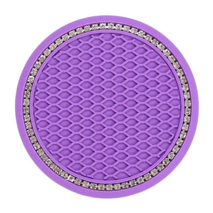 1Pc/2Pcs Car Cup Coaster, Crystal Rhinestone Car Interior Accessories, Easy To Clean, Non-Slip, Heat Resistant, Universal 7cm Anti-Slip Silicone Cup Holder Coasters For Car, Cute Vehicle Interior Decor