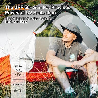 L/XL/XXL UV50+ Waterproof Wide Brim Bucket Sun Hat for Summer Fishing Hiking W/Detachable Strap & Vented Mesh