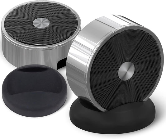 Bluetooth Speaker Set: Wireless Stereo Dual Pairing Portable Twin TWS System with Big Rich Bass Hi-Fi Multi-Room Indoor Outdoor Use Home Deck Pool Work Travel Party Camping Gift Decor Idea (Chrome)
