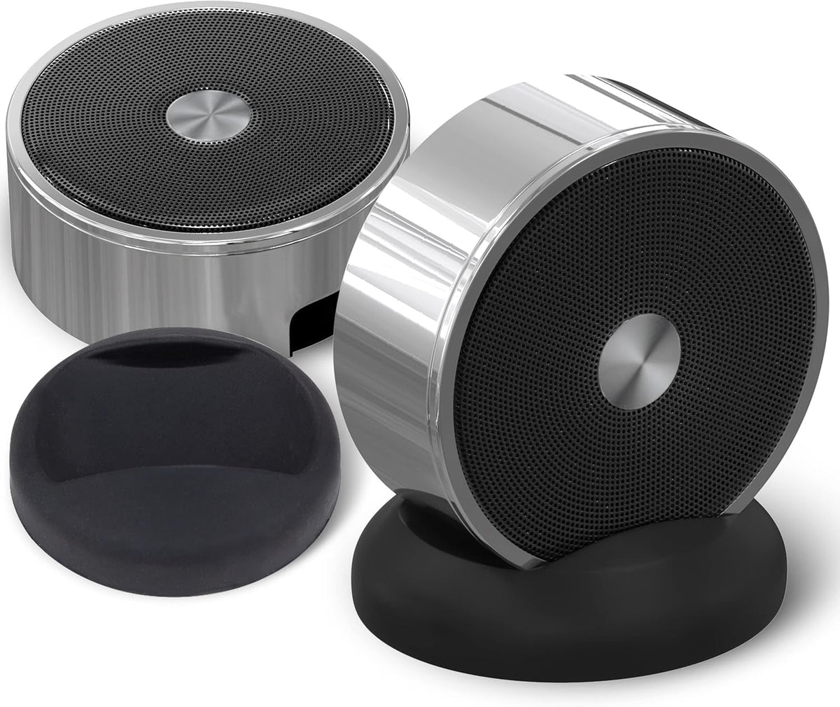 Bluetooth Speaker Set: Wireless Stereo Dual Pairing Portable Twin TWS System with Big Rich Bass Hi-Fi Multi-Room Indoor Outdoor Use Home Deck Pool Work Travel Party Camping Gift Decor Idea (Chrome)