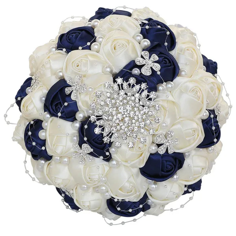 21CM Silk Rose Pearl Rhinestone New Style Bridal Bouquet Wedding Supplies Diamond Brooch Bouquet Bridesmaid Holding Flowers