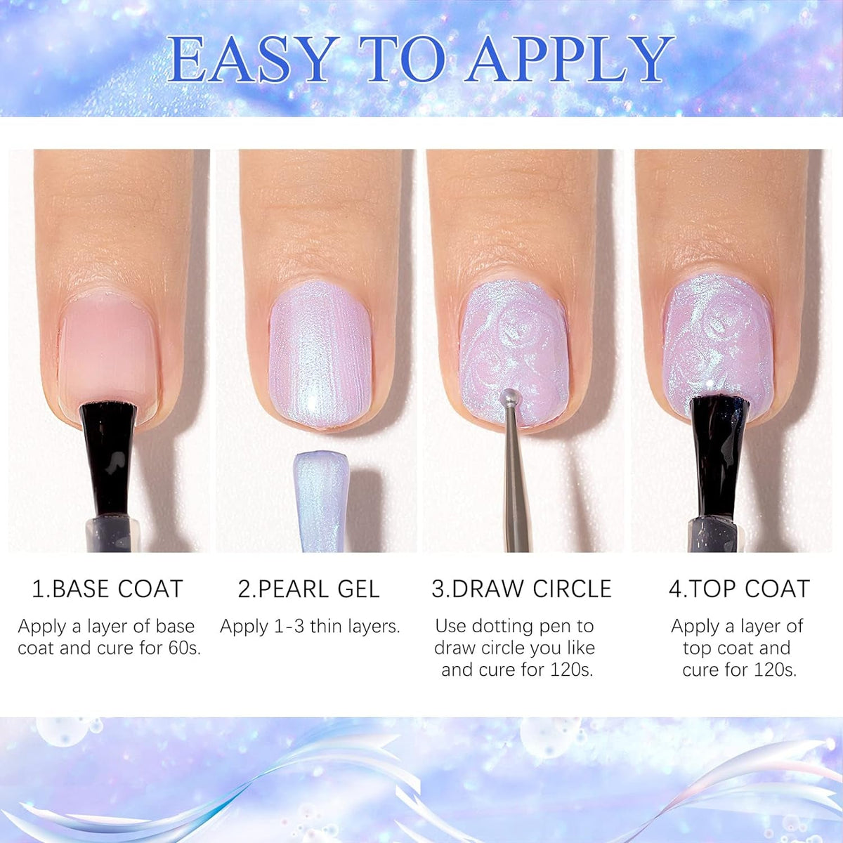 Pearl Gel Nail Polish, Glitter Drawing Mermaid Gel Polish Shell Thread Shimmer Iridescent Nail Gel Soak off Gel Polish for Salon at Home DIY Manicure
