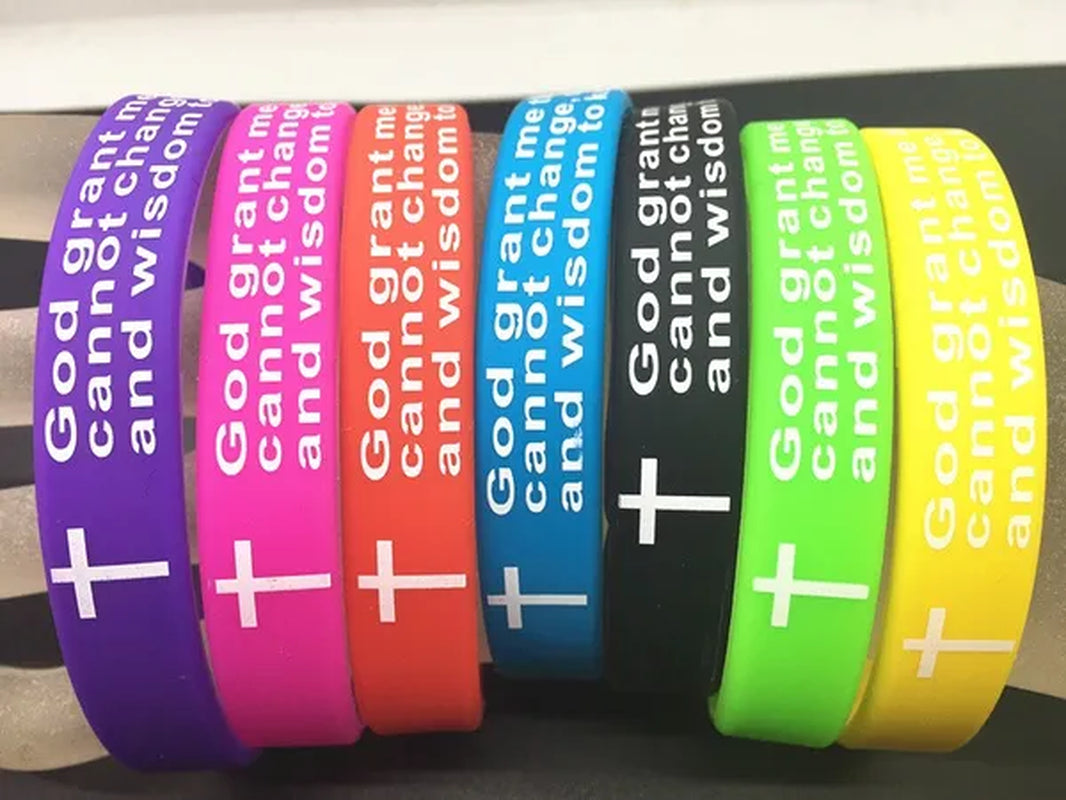 Pack of 30 multi-color jesus christ english cross serenity prayer silicone jewelry bracelets Elastic wristband（mix 7 color）
