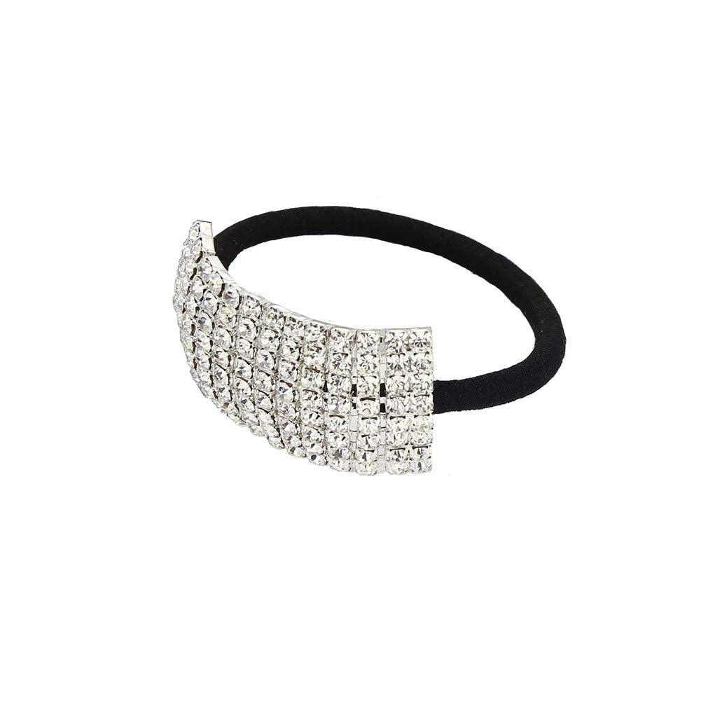 Hair Tie, Fashion Bling Crystal Rhinestone Hair Ties for Women Girls (Silver Tone, 1 Count)