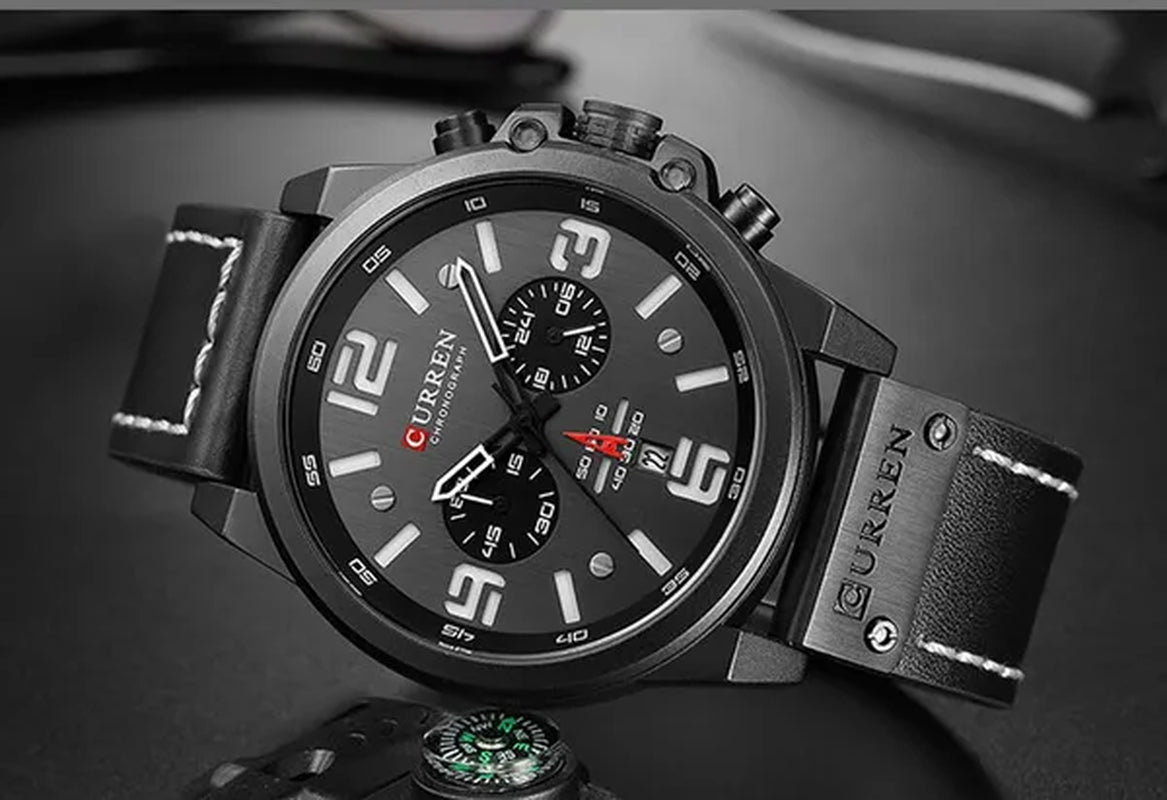 CURREN Men Quartz Watch Army Military Water-proof Calendar Chronograph Wristwatch Leather Strap Male Sport Watches