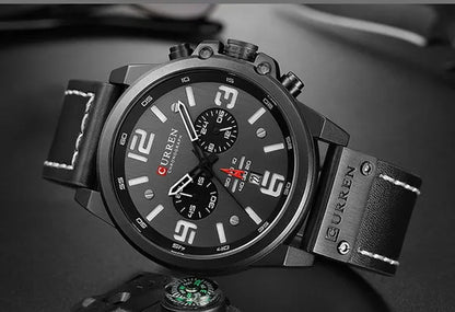 CURREN Men Quartz Watch Army Military Water-proof Calendar Chronograph Wristwatch Leather Strap Male Sport Watches