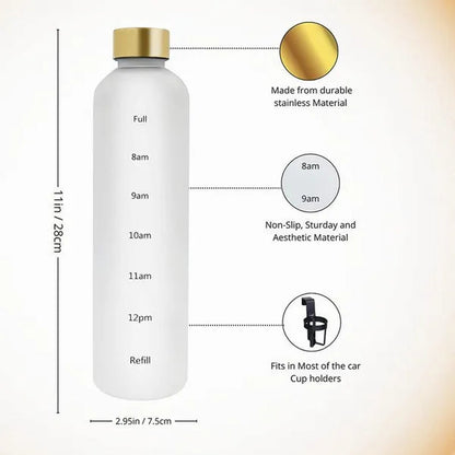 Water Bottle with Time Marker, 32oz Motivational Water Bottle, Reusable Spill-Proof Frosted Plastic Water Bottle for Gym, Sports, Travel, Fitness, School and Work