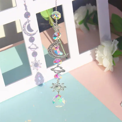 3 Styles Crystal Wind Chime Moon Sun Catcher Diamond Prisms Pendant Dream Catcher Rainbow Chaser Hanging Drop Home Garden Decor Windchime