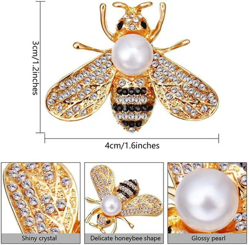 4 styles Honey Bee Brooch Lapel Pins for Women Crystal Insect Themed Bee Brooches with Faux Pearl Fashion Gift for Birthday Dating Party Anniversary