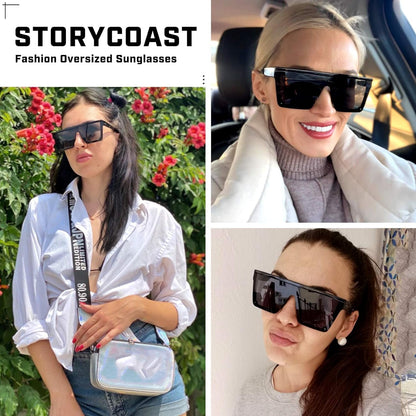 Oversized Square Sunglasses for Women Men Fashion Siamese Lens Style Flat Top Shield Shades