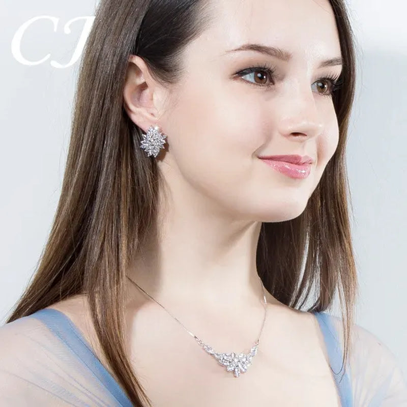 CANDICE Gorgeous Luxury Zirconia Wedding Jewelry Set Elegant Marquise CZ Big Flower Pendant Necklace Stud Earrings Bracelet for Bridal