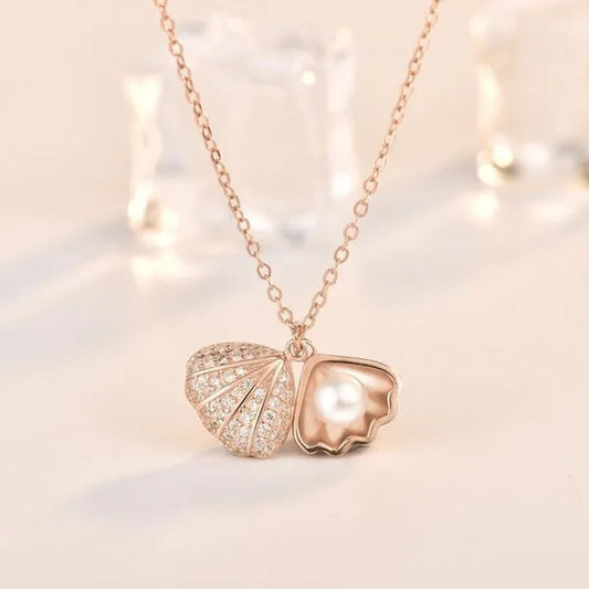 925 Sterling Silver Natural Pearl Pendant Necklace Sterling Pearl Conch Shell Pendant Necklace Lady Necklace Women Jewelry