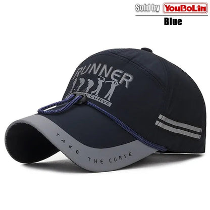 Extended Brim, quick drying fabric,  Reflective Strip and Windproof Rope, Outdoor Sport Baseball Cap. New Fashion Casual  UV Proof Snapback Hats suitable for Mountaineering and Fishing in Summer