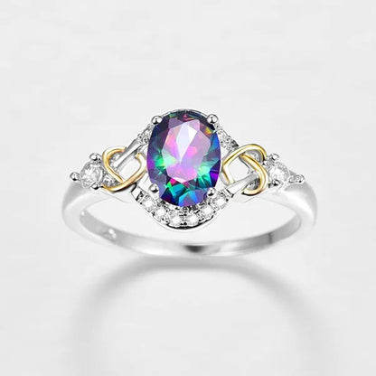 Fashion  Wedding Bride Oval Cut Rainbow Blue Topaz Sapphire Ruby Gemstone Jewelry Ring