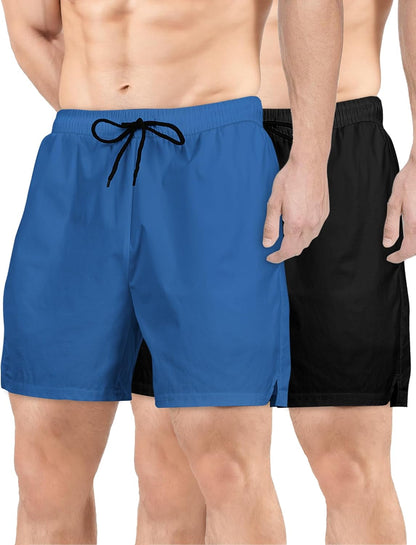 2 Pack Mens Athletic Shorts 5 Inch Inseam Workout Gym Running Shorts for Men Quick Dry Lightweight Summer Shorts Black Blue X-Large
