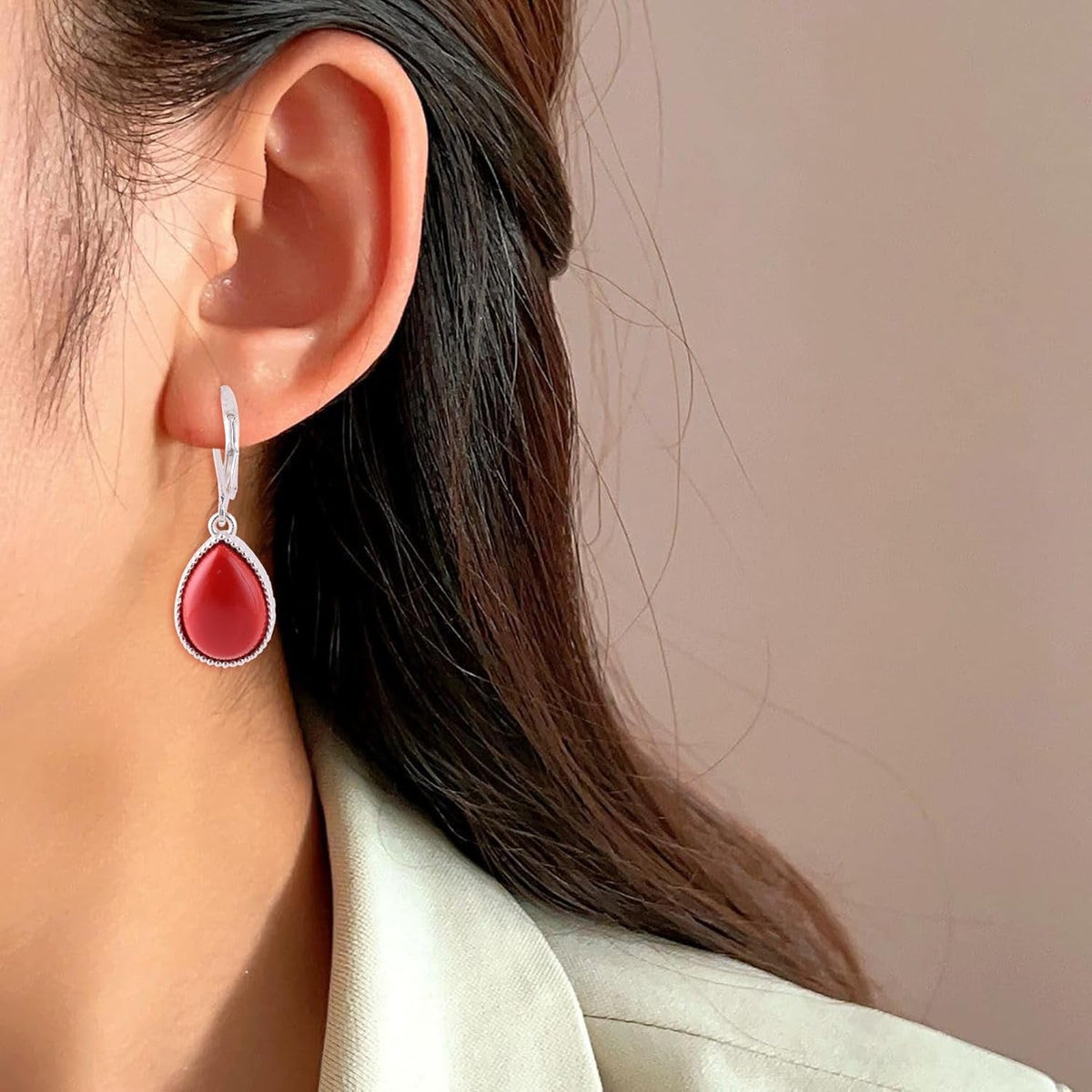 Handmade Coral & Turquoise Rectangle Leverback Earrings - 925 Sterling Silver Lapis Lazuli Dangle Earrings for Women, Blue Sapphire Teardrop Jewelry