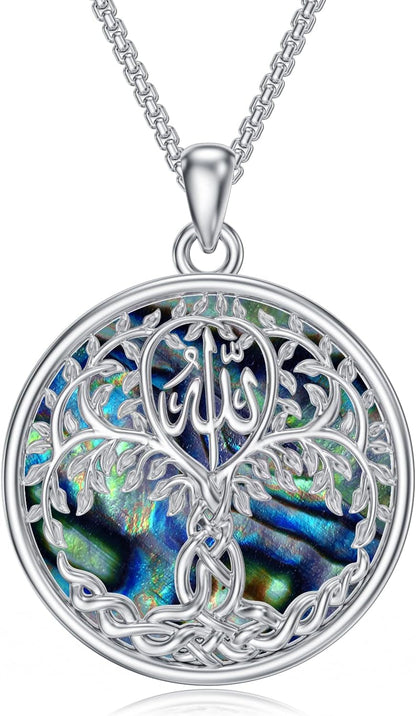 Allah Necklace 925 Sterling Silver Islamic Muslim Necklace Arabic Calligraphy Allah Dog Tag Pendant Islamic Jewelry Gifts for Men Women