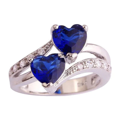 Fashion Lover Jewelry Heart Cut Rainbow & White Topaz Gemstone Silver Ring Size 5 6 7 8 9 10 11 12 13 HANNAH MARTIN