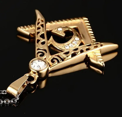 Hip-hop Punk Fashion Necklace with Diamond Pendant Masonic Gold Pendant Pendant for Men