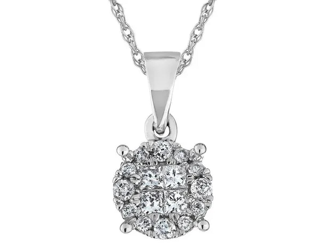 1/4 Carat (ctw H-I, I1-I2) Diamond Cluster Pendant Necklace  in 14K White Gold with Chain