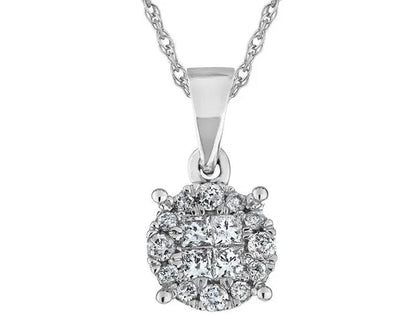 1/4 Carat (ctw H-I, I1-I2) Diamond Cluster Pendant Necklace  in 14K White Gold with Chain
