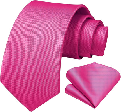Mens Ties Solid Color Ties for Men Formal Necktie with Pocket Square Set Satin Silk Neck Tie Handkerchiefs Set