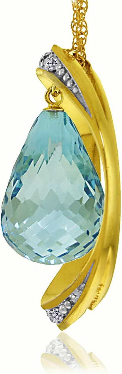 11.6 CT. 14K Yellow Gold Necklace with Natural Briolette Blue Topaz and Diamonds