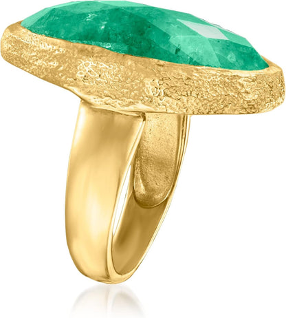 16.00 Carat Emerald Ring in 18Kt Gold over Sterling. Size 7