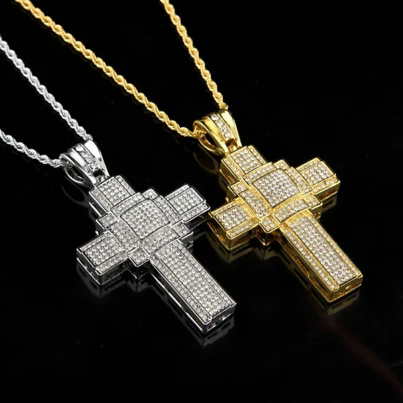 Fashion Necklace Men Women Cross Pendant Necklace Gold/Silver Stainless Steel Diamond Necklace Pendant