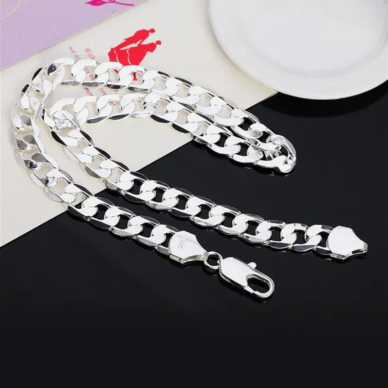 Wholesale 925 Sterling Silver Fashion Jewelry Sets 4MM/6MM/8MM Curb Link Chain Necklace Bracelet for Women and Men Fashion Wedding Party Engagement Jewelry Gift-Genuine Sterling Silver