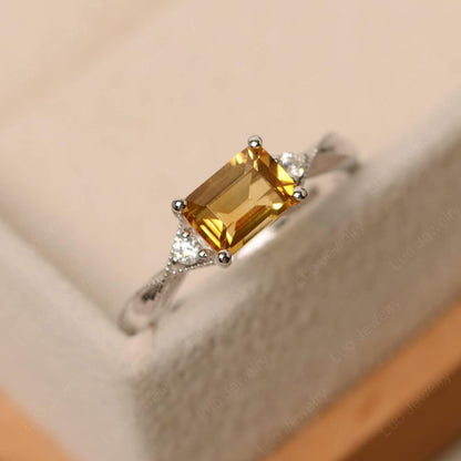 925 Sterling Silver Emerald Cut 7X5 MM Gemstone Ring East West Dainty Promise Ring for Women