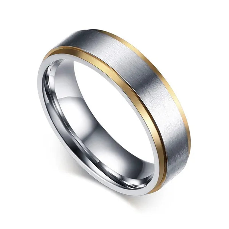 Stainless Steel Gold Edged 2-Tone Brushed Wedding Band Ring Men/Women's Fashion Jewelry