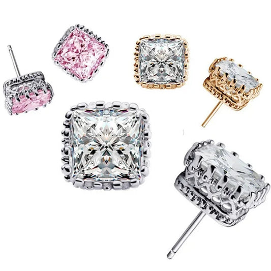 Wholesale jewelry lovers senior men and women crown carved White Sapphire & Pink Sapphire earrings gift 6MM