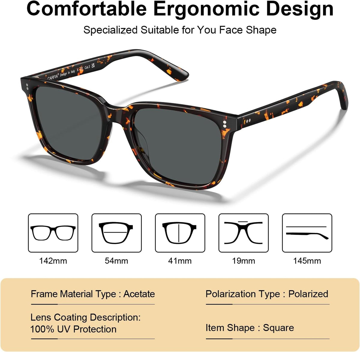 Acetate Polarized Sunglasses for Women Small Face - Antiglare UV400 Protection CA5354
