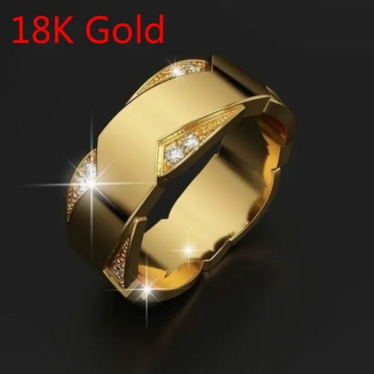 Elegant Dazzling Fashion Jewelry Classic Business Men's 18K Solid Gold Ring White Sapphire Diamond Ring European and American Business Men's Engagement Wedding Ring Anniversary Gift Birthday Banquet Luxury Jewelry Size US5-13