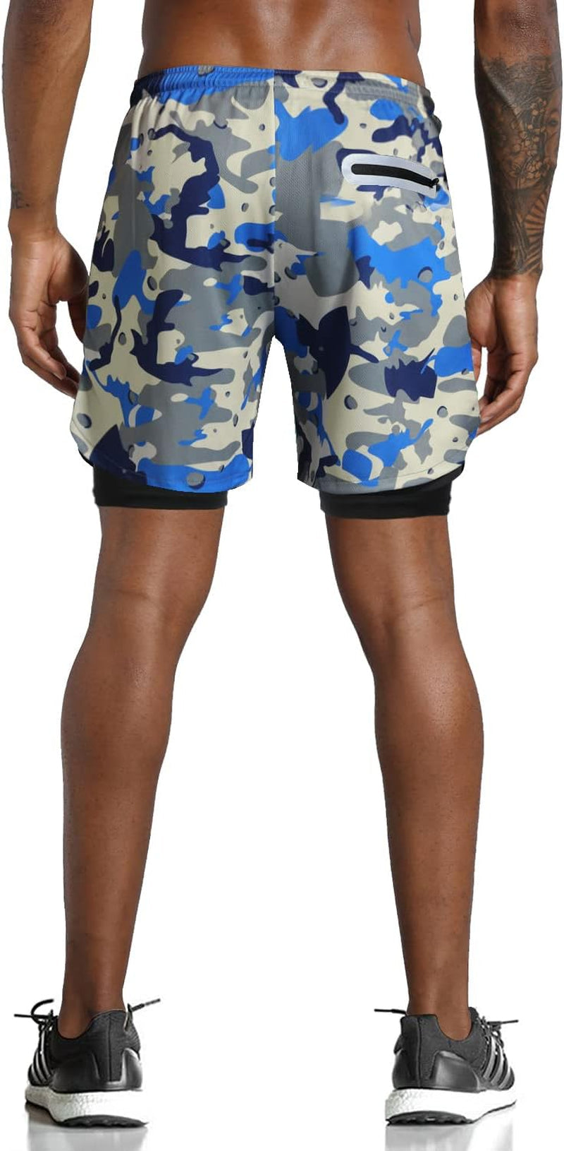 Men'S 2 in 1 Workout Running Shorts Lightweight Training Yoga Gym 7" Short with Zipper Pockets