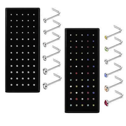 150/100/50PCS Fashion Stainless Steel CZ Crystal L Shape Diamond Rhinestone Nose Ring Body Piercing Stud Jewelry Bone 20 Gauge for Women Girls 2 Types