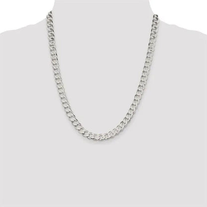 Fashion Solid 925 Silver 8Mm Close Link Flat Curb Cuban Chain Necklace with Secure Lobster Lock Clasp