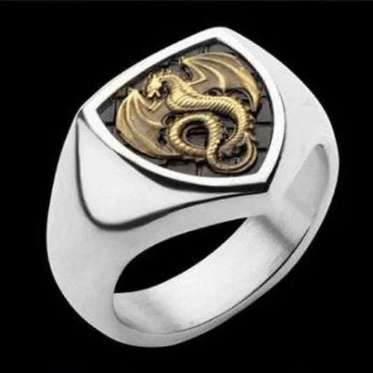 Men'S Unique 925 Silver Plated Gold Dragon Engraving Ring Punk Jewelry Size 6-10 Arrow