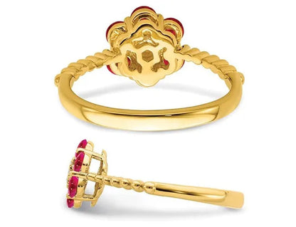 9/10 Carat (ctw) Natural Ruby Flower Ring in 14K Yellow Gold
