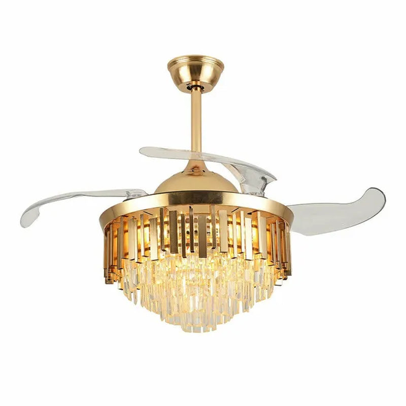 Luxury 42" Crystal Chandelier Modern Ceiling Fan Light Lamp CCT Dimmable Remote