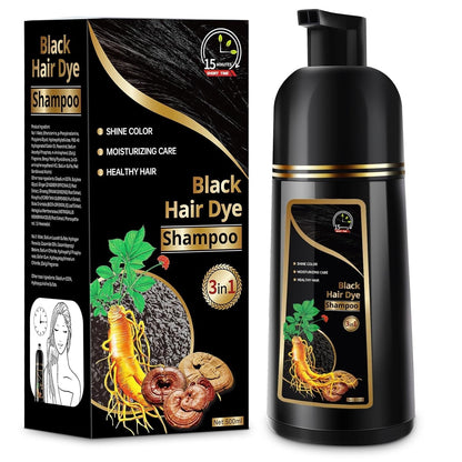 Hair Dye Shampoo for Gray Hair, 3 in 1 Herbal Dye for Women Men, Hair Color Shampoo 500Ml (Black)