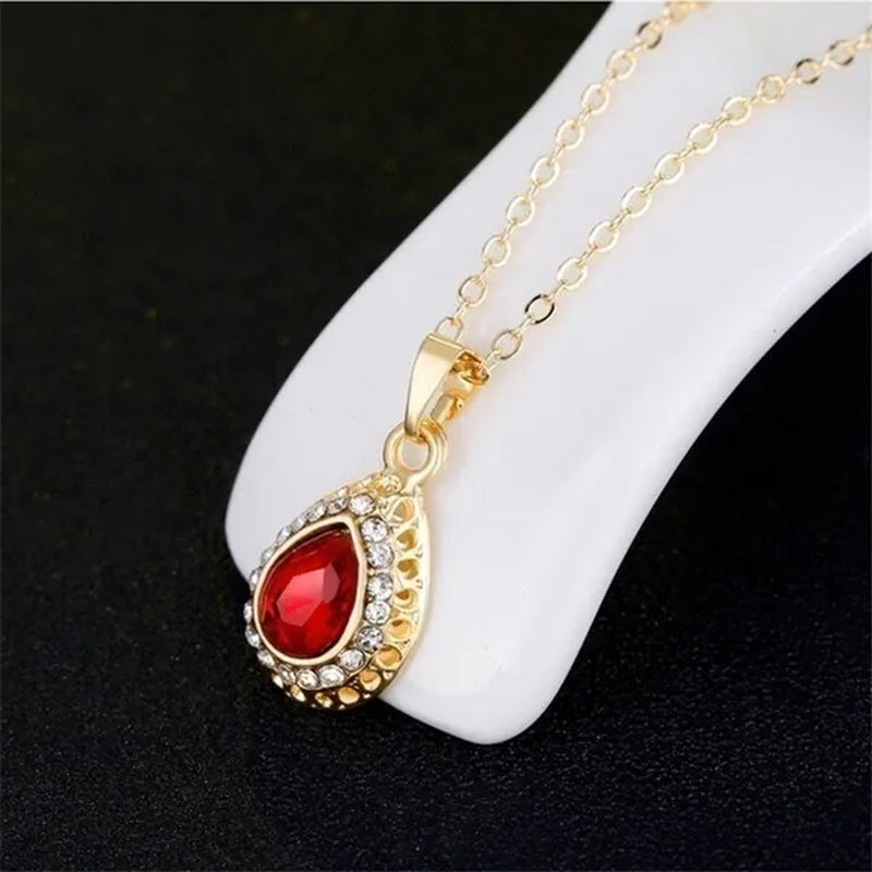 4 Pcs / Set of Luxury Sapphire Princess Crown Necklace Set European and American Bride Engagement Ring Earrings Pendant Beautiful 18K Rose Gold Diamond Wedding Jewelry Set