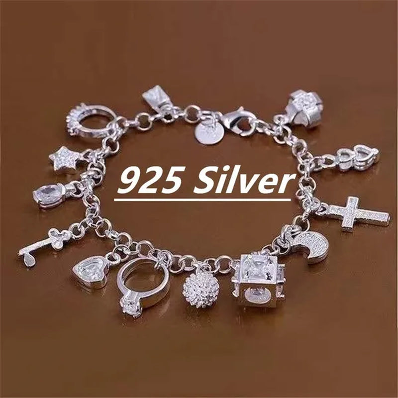 Jewelry Bracelet Charm 925 Sterling Silver Crystal Star Chain Bracelet Unique Cross Pendant Bracelets Women Fashion Jewelry Accessories Gifts